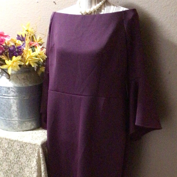 NEWT ELOQUII PLUM SCUBA DRESS SIZE 16 FLARE BELL SLEEVES ( plus size ) - Picture 5 of 15
